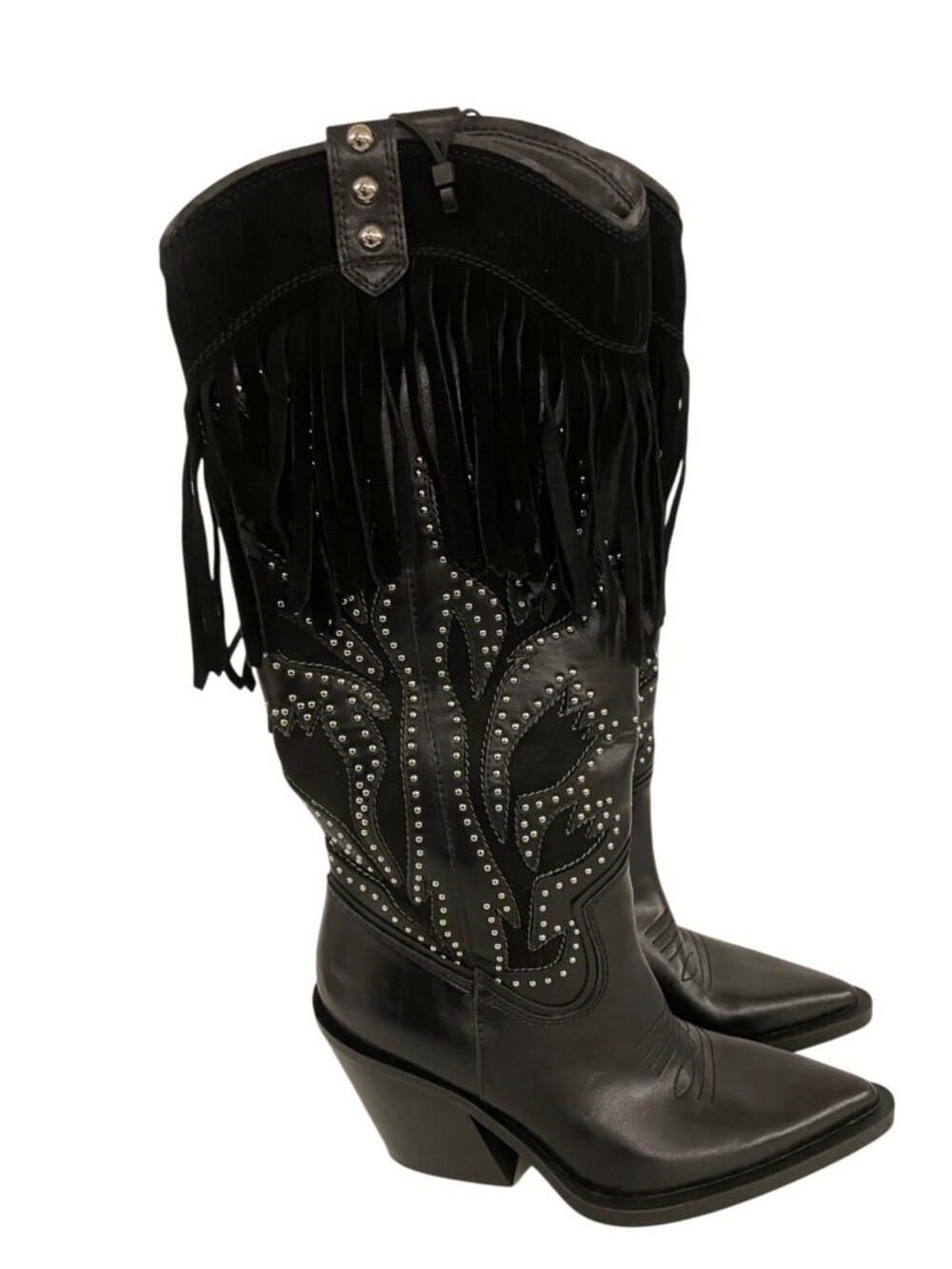 Zara Womens Western Fringe Cowgirl Boots EU 37 US 6.5 Pointed Toe 3062/410 EUC - Picture 6 of 11
